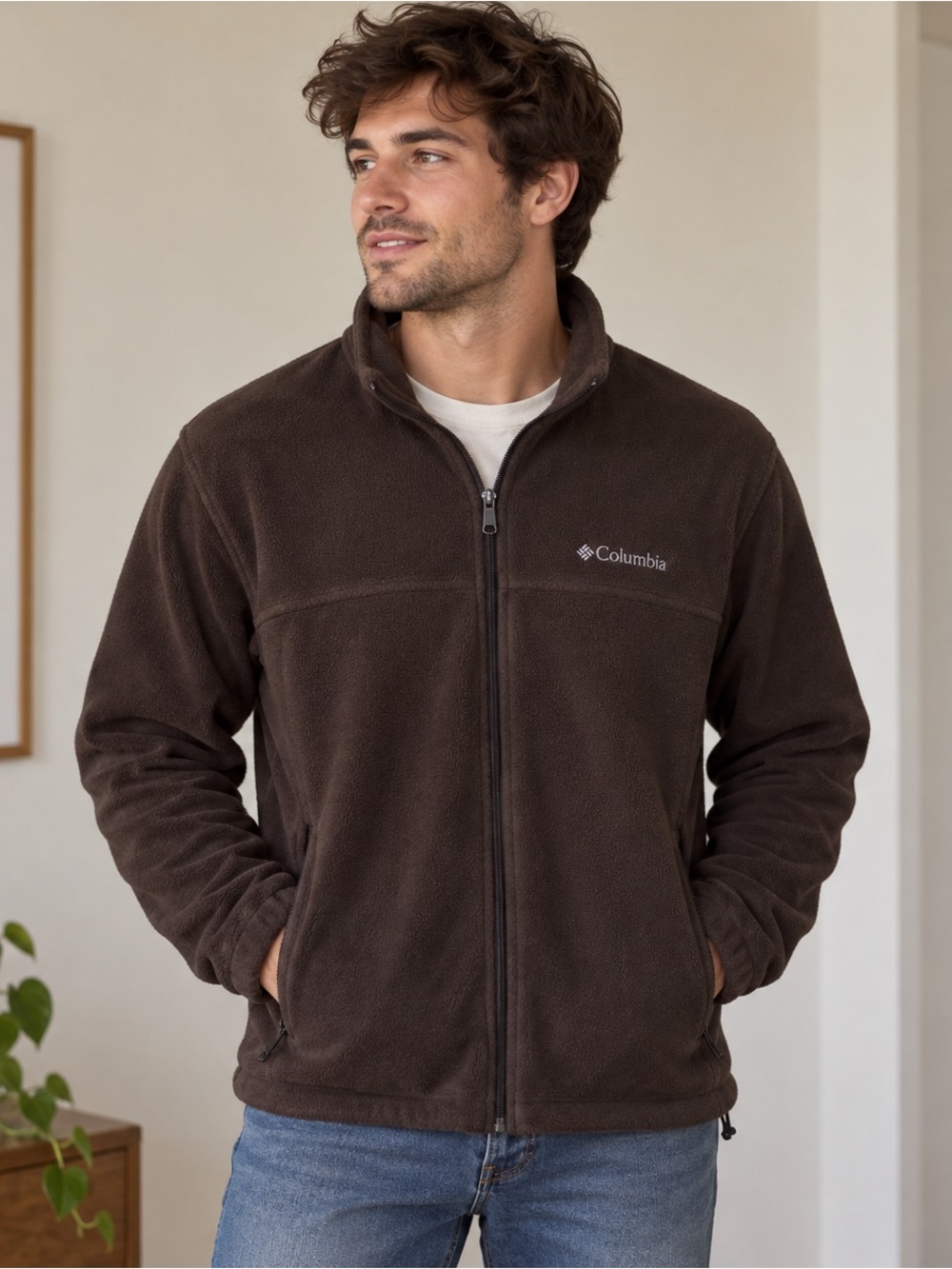 Columbia Chocolate Brown Full Zip Fleece Jacket Men’s L Outdoor Gorpcore